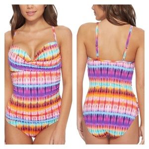 BLEU Rod Beattie Dream Weavers Rainbow Tie Dye Ruched One Piece Swimsuit 8